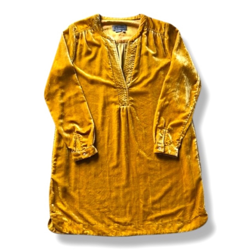 Anthropology Gold Melody Velvet Long Sleeve Tunic Dress Size S